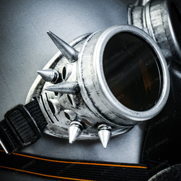 Silver Steampunk Spike Goggle w/ Party Spike Gas Mask Halloween Party Costume - Picture 8 of 8